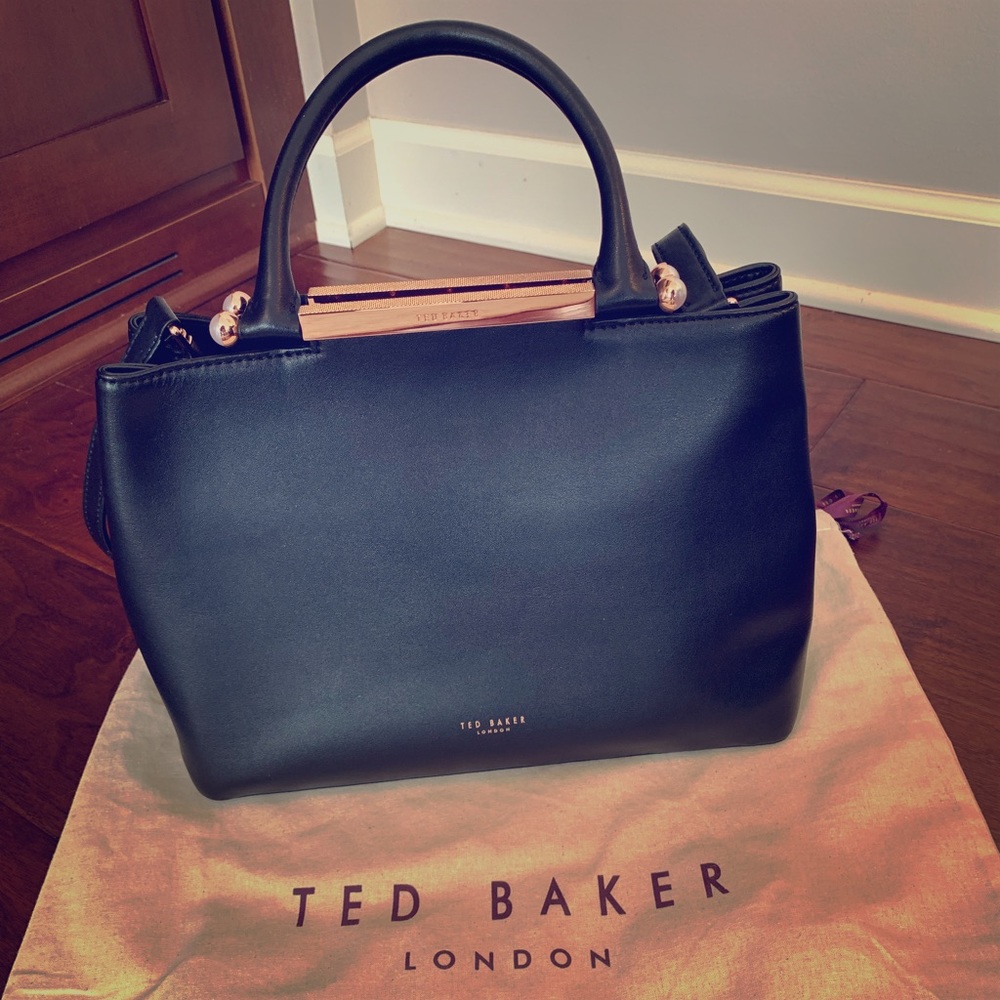 Ted Baker Black Leather/Rose Gold Satchel